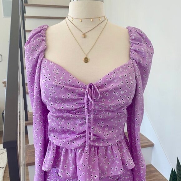 ZARA Lilac Floral Ruched Peplum Top , Size Medium NWT - Picture 7 of 9
